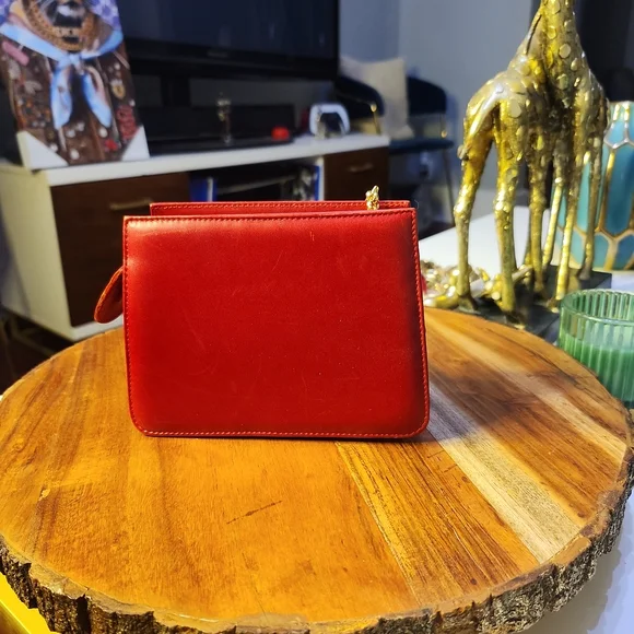 Loewe Red Leather Mini Clutch w/Gold Logo Branded Zipper Pull Charm Clutches & Wristlets